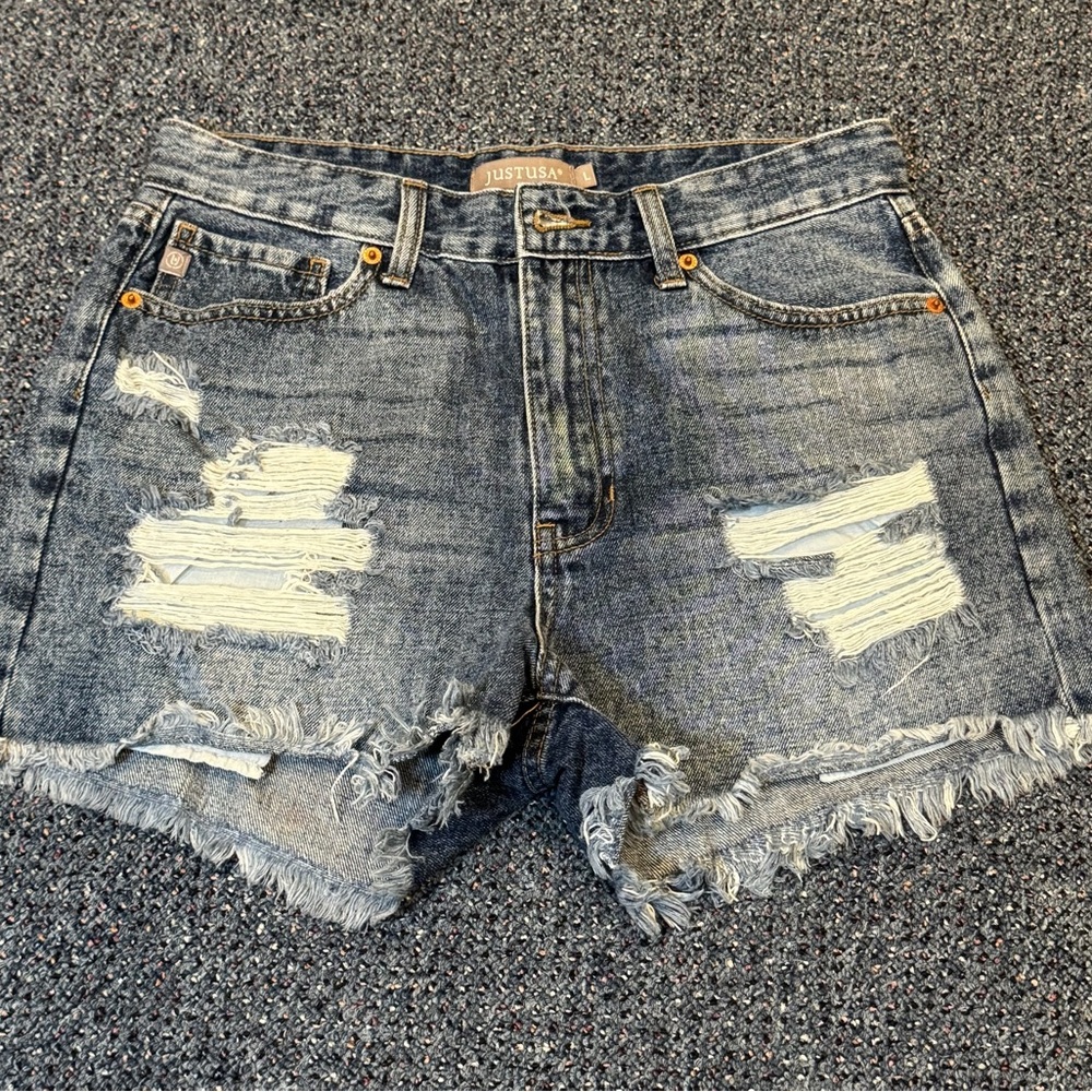 Just USA Women's Ripped Jean Shorts - Blue